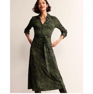 BODEN Laura Jersey Midi Dress, Oregano, Animal Stripe Size 8 Petite EUC